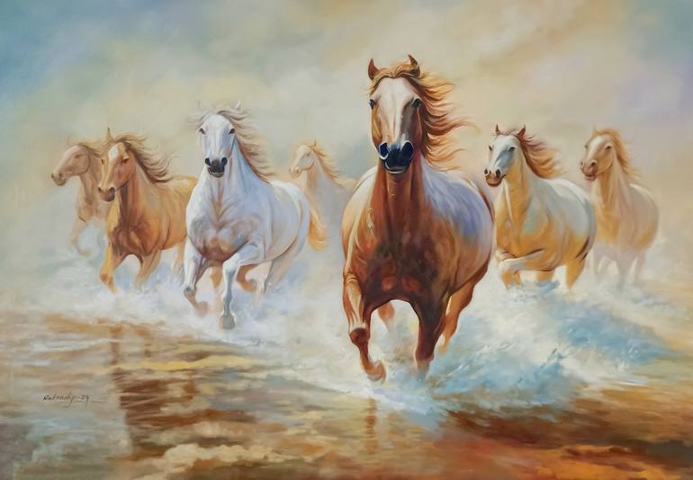 Seven Horses Painting by Ratnadip Barbole | Saatchi Art