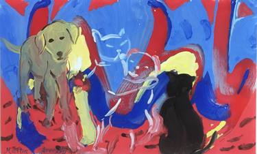 Original Abstract Expressionism Dogs Paintings by Martin Lee M T