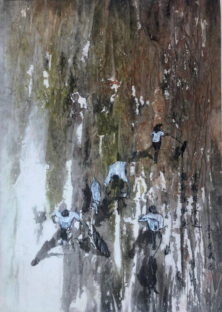 Original People Painting by Martin Lee M T | Expressionism Art on Paper | The Night Rain Stopped