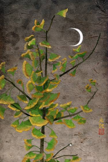 The silent day and night 10#，the moonlit ginkgo tree,holding on to yesterday thumb