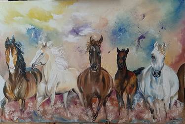 Original Fine Art Horse Paintings by Gunay Ibishova