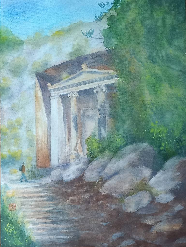 Original Architecture Painting by Anastasia Beytuzun | Antique Art on Paper | Rock-Cut Architecture of Telmessos. Anatolian Antiquities