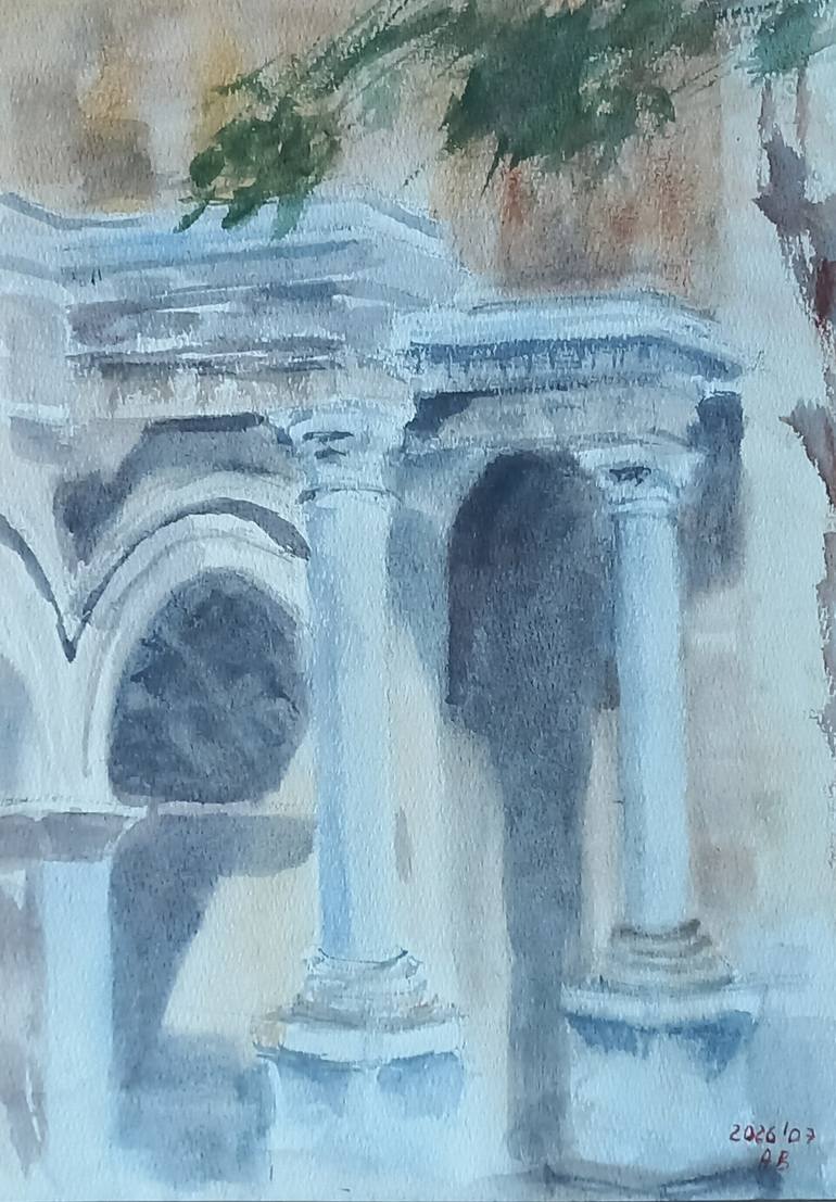 Original Architecture Painting by Anastasia Beytuzun | Documentary Art on Paper | Mediterranean Plein Air Sketches: No.1 Hadrian's Gate Columns