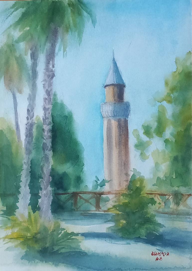 Original Architecture Painting by Anastasia Beytuzun | Impressionism Art on Paper | Mediterranean Plein Air Sketches: No. 2 Yivli Minaret