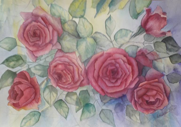 ORIGINAL WATERCOLOR: Roses Painting by Anastasia Panteleeva | Saatchi Art