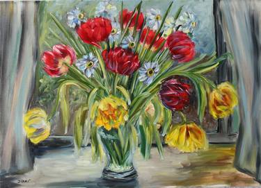 Bouquet of tulips and daffodils Painting thumb