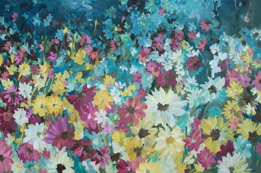 Midnight Daisies - Extra large Colourful Daisy Flower Landscape thumb