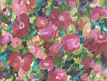 Honeymoon Bliss - abstract floral in reds, pinks and greens thumb
