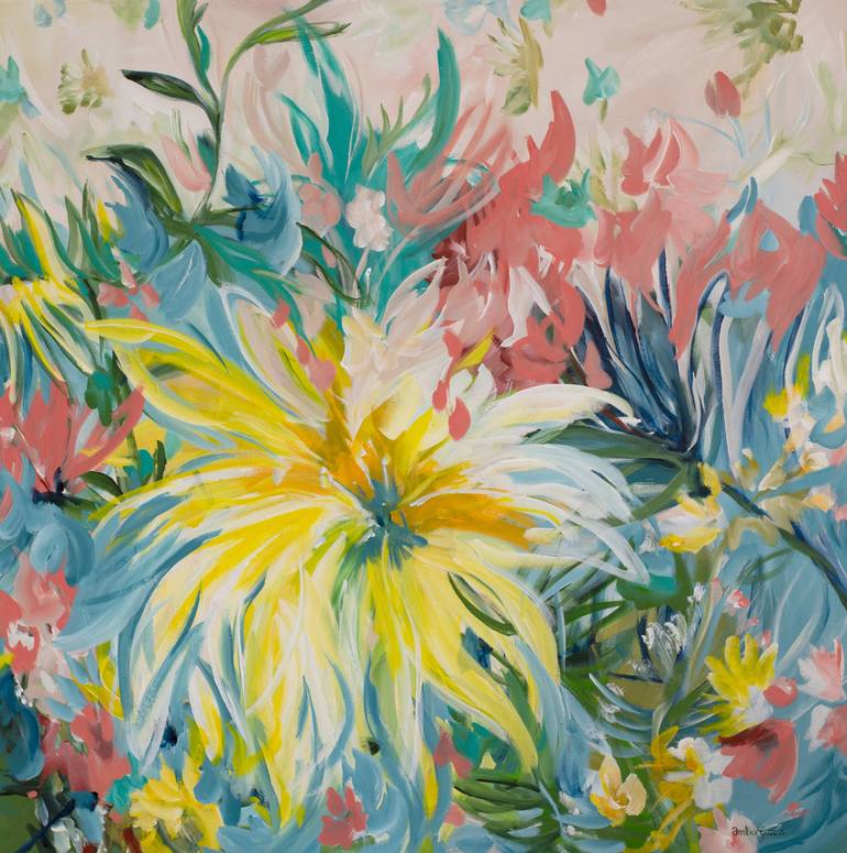 Big Yellow Flower Painting By Amber Gittins Saatchi Art - Colorful Big Flowers Painting