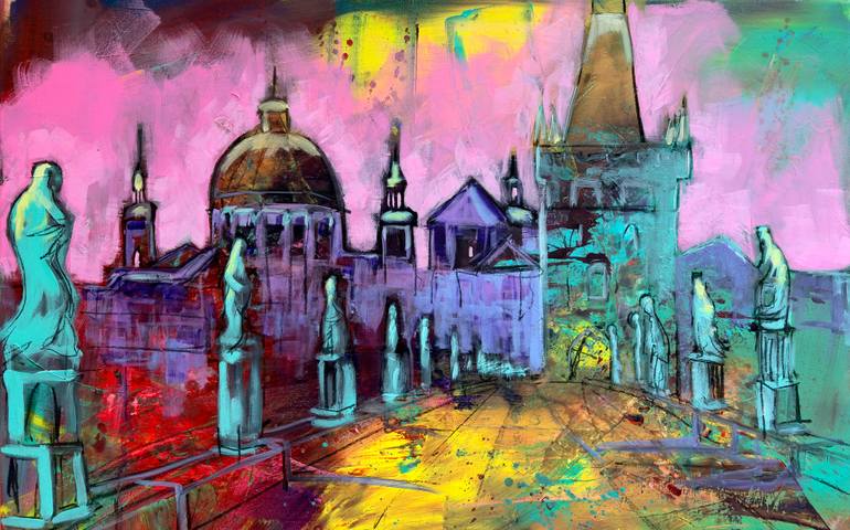 Original Architecture Painting by Christophe Bojarski | Street Art Art on Canvas | Prague