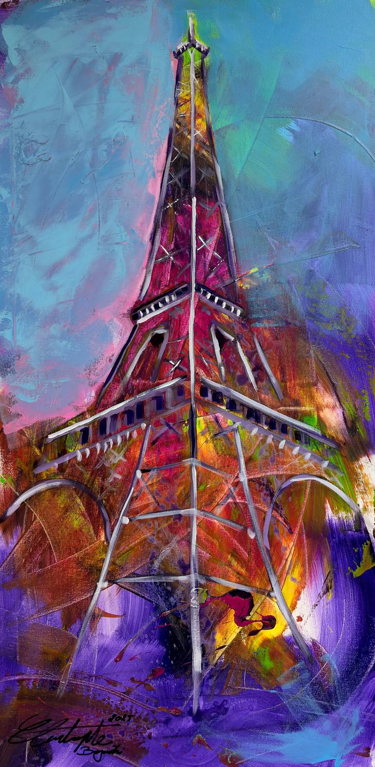 Original Architecture Painting by Christophe Bojarski | Abstract Expressionism Art on Canvas | Eiffel tower