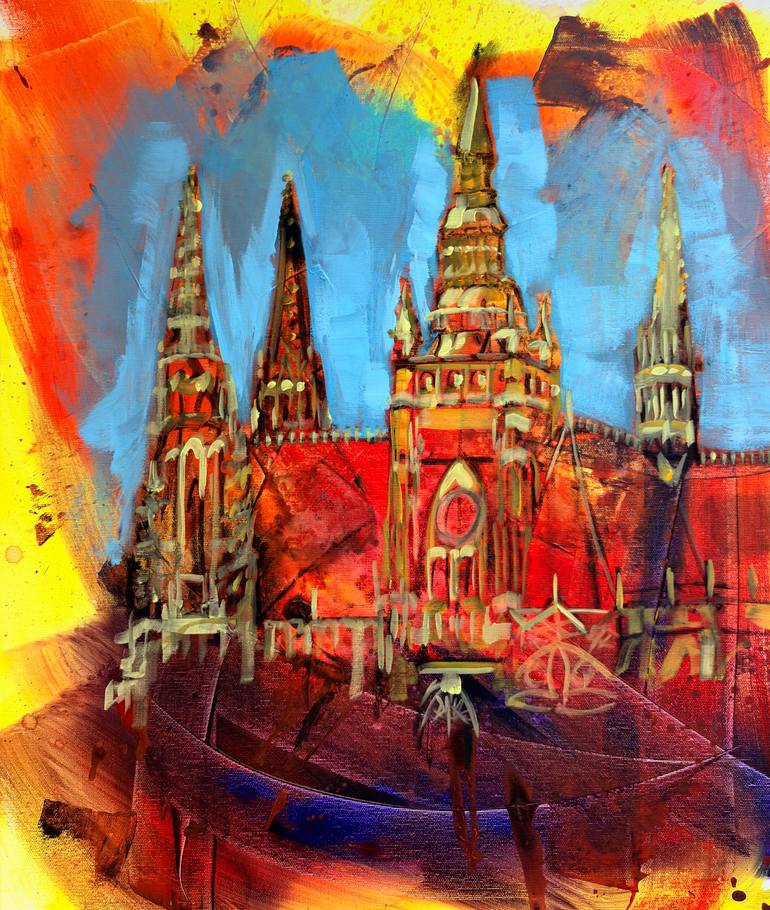 Original Architecture Painting by Christophe Bojarski | Abstract Expressionism Art on Canvas | Prague castle