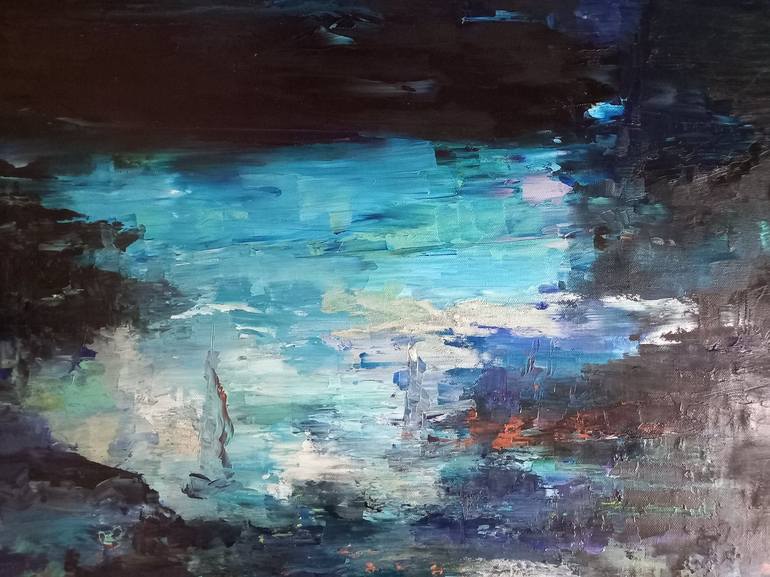 Original Abstract Expressionism Seascape Painting by Corinne Foucouin