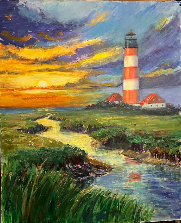 Original Architecture Painting by Tanya Sava | Contemporary Art on Canvas | Westerheversand Lighthouse