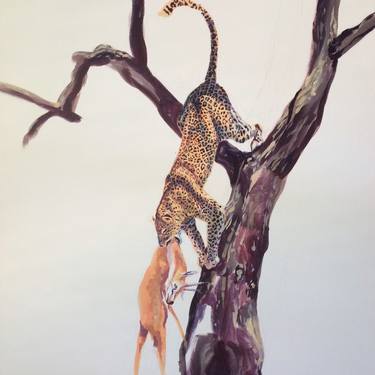 Leopard Dragging Prey up Tree thumb