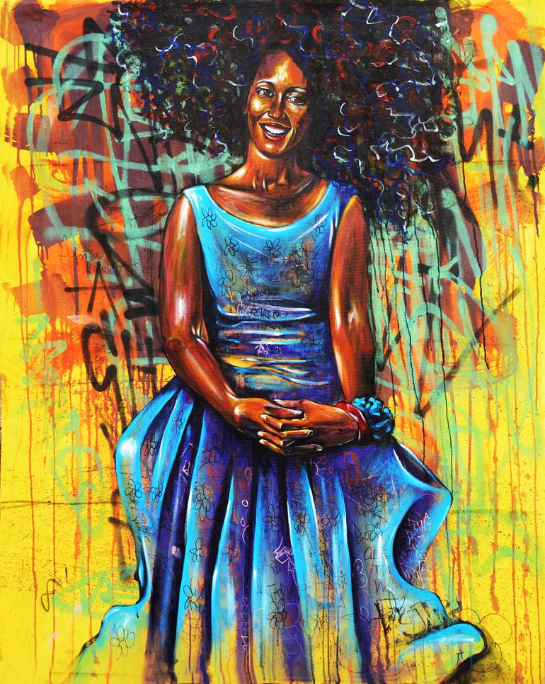 Mrembo series(blue dress) Painting by erick muriithi | Saatchi Art