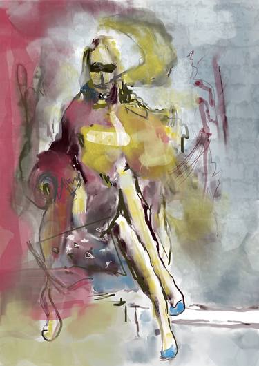 Abstract Digital Painting - Sitting Woman - Digital Art PRINT on Paper. - Limited Edition of 11 thumb