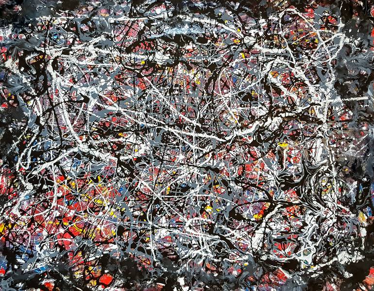 Carving Abstract Jackson Pollock style Painting on Unstretched