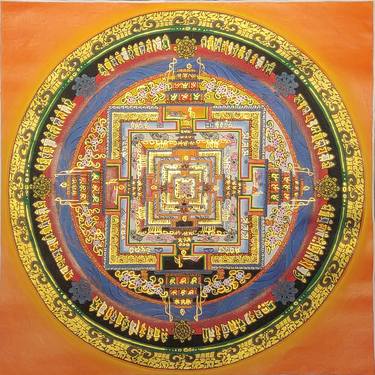 Kal Chakra Mandala Special Thanka Buddhism painted with Golden in typical Tibetan Fashion thumb