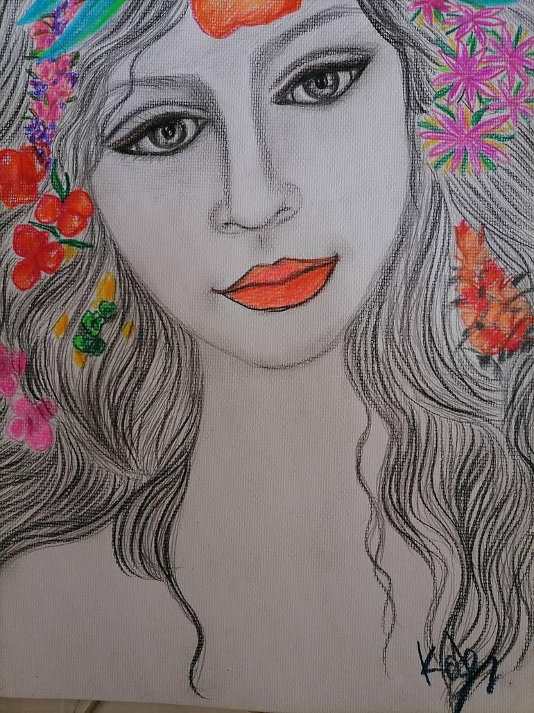 Original Illustration Floral Drawing by Wanida Rangcakanok