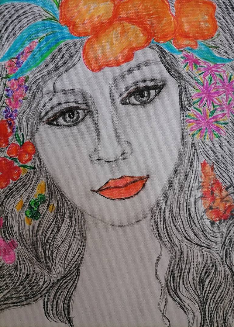 Original Illustration Floral Drawing by Wanida Rangcakanok