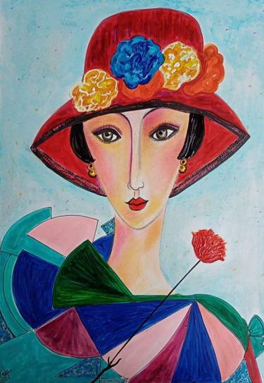 Lady with flower  hat - Limited Edition of 1 thumb