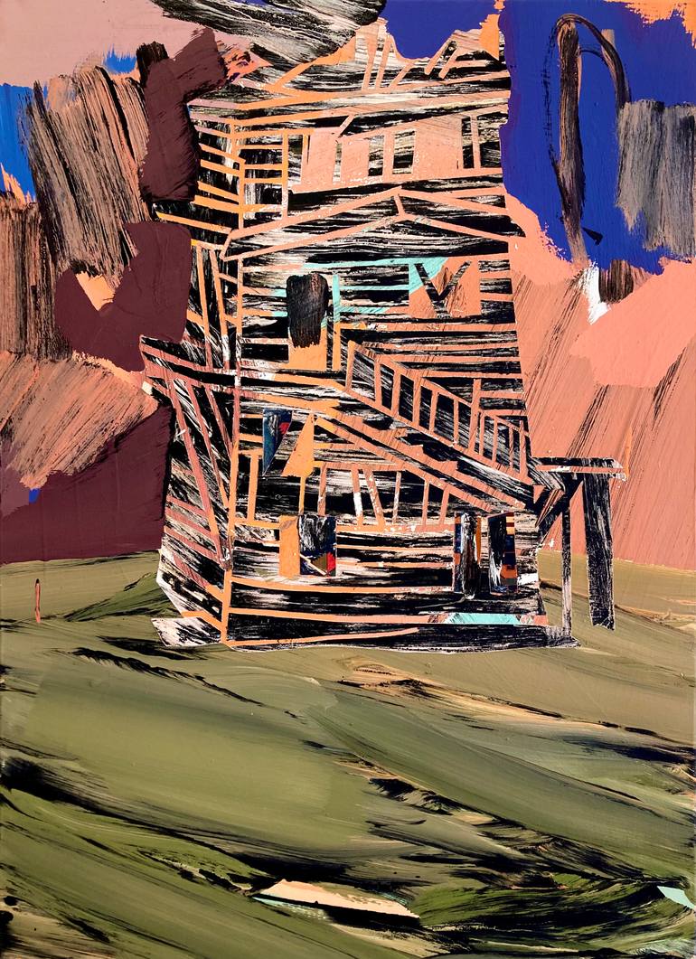 Original Architecture Painting by Samuel Pauco | Abstract Expressionism Art on Canvas | NF 3.