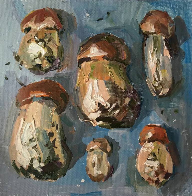 Mushrooms. Original oil painting. Painting by Natalya Myasnikova