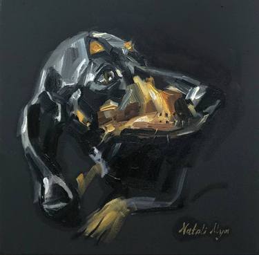 Black dog portrait. Dachshund thumb