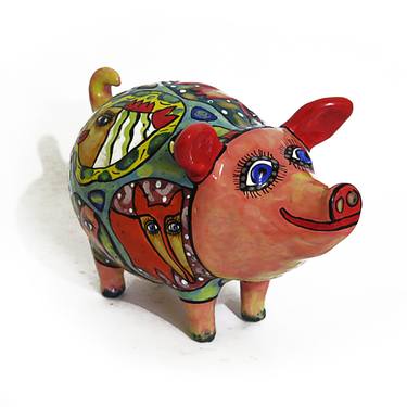 Pig brightly painted with glaze thumb