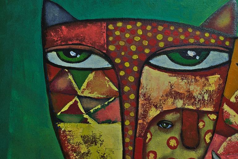 Original Art Deco Cats Painting by Sergey Gerasimenko
