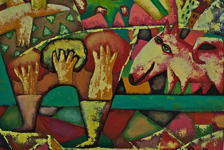 Original Art Deco Cats Painting by Sergey Gerasimenko