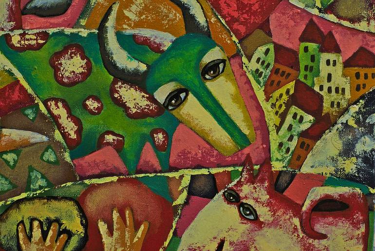 Original Art Deco Cats Painting by Sergey Gerasimenko