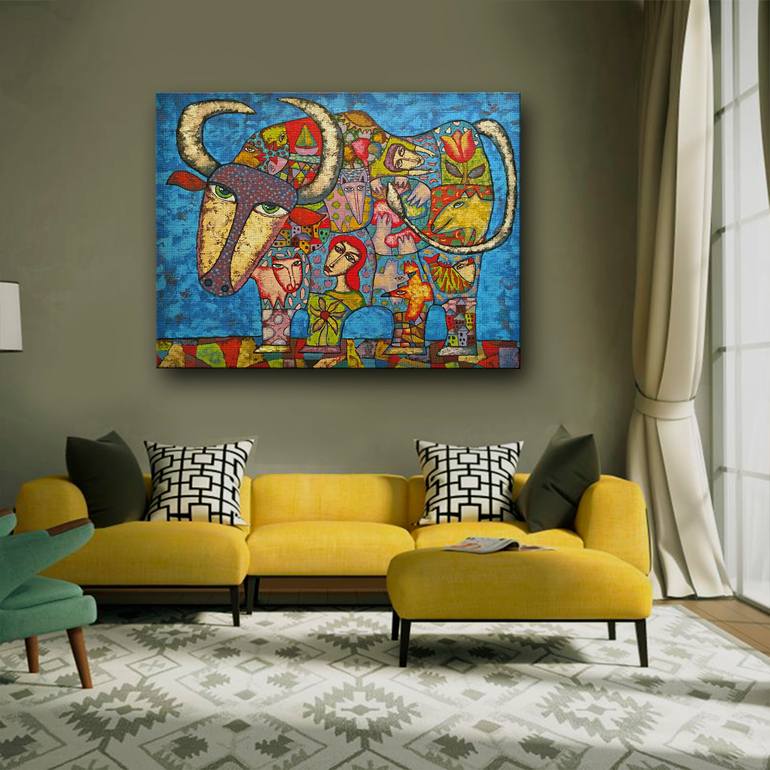 Original Art Deco Animal Painting by Sergey Gerasimenko