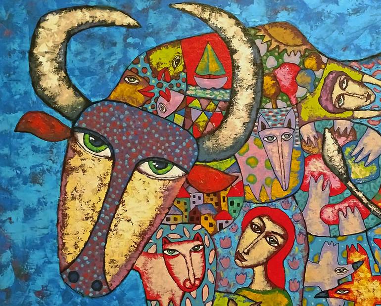 Original Art Deco Animal Painting by Sergey Gerasimenko