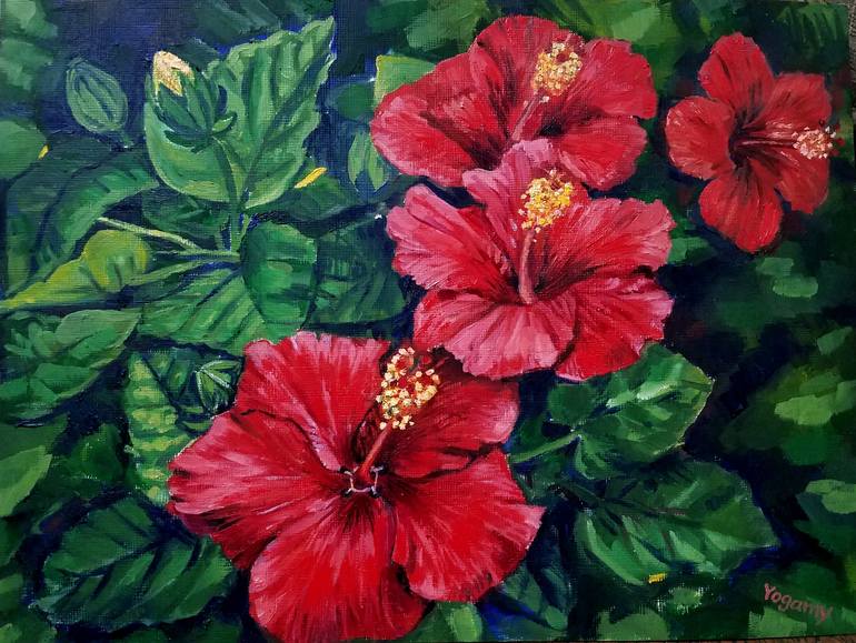 Hibiscus Painting by Yogamy Ferreras-Farley | Saatchi Art