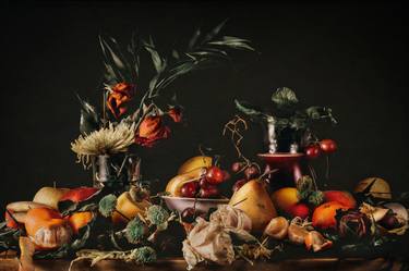 Still life with flowers and fruits thumb