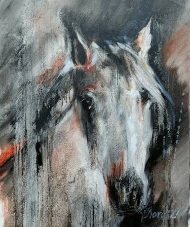 Original Black & White Horse Painting by Eleonora Taranova
