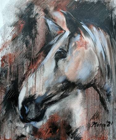 Original Black & White Horse Painting by Eleonora Taranova