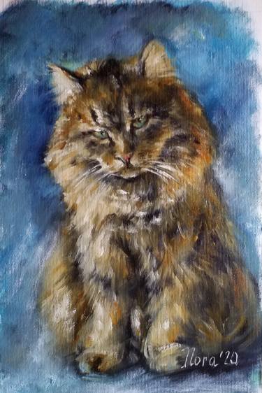 Ginger cat portrait painting oil on canvas thumb