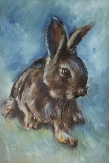 Rabbit pet portrait oil painting customization thumb