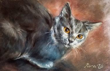 Grey cat portrait oil painting thumb