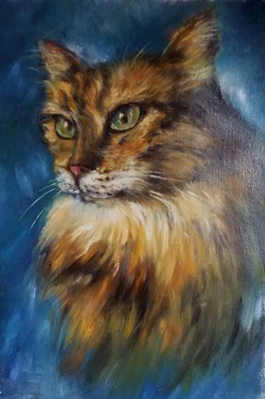 Ginger cat portrait oil painting thumb