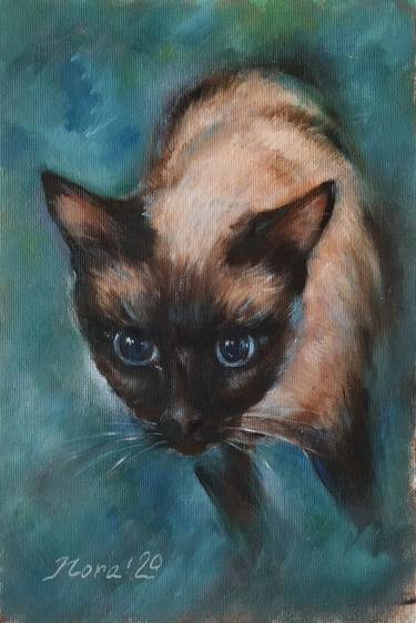 Siamese cat portrait oil painting original thumb
