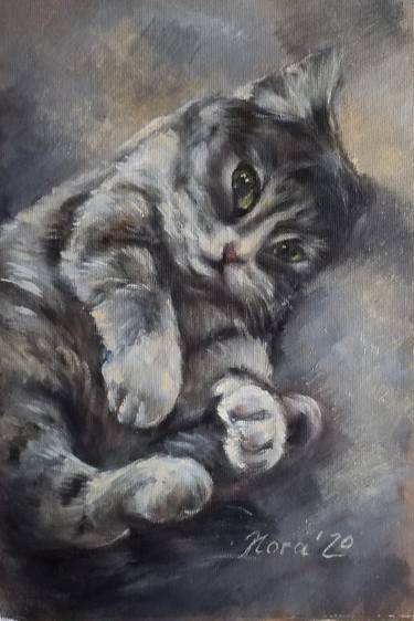 Grey kitten portrait oil painting thumb