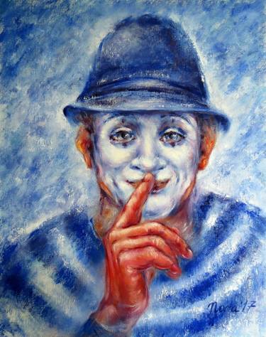 French clown mysterious original oil painting on canvasboard thumb