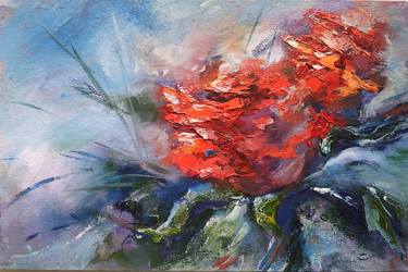 Abstract small painting with red roses thumb