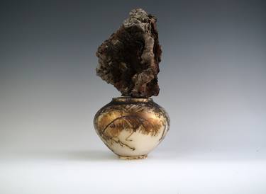 Handmade Raku Vessel, Iridescent Raku Arts, Horse Hair Firing thumb