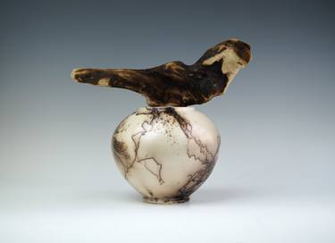 Handmade Raku Vessel, Iridescent Raku Arts, Horse Hair Firing thumb