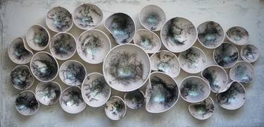 Saatchi Art Artist Natalya Seva; Sculpture, “Handmade Raku Wall Arts, 32 Bowl Pieces, Horse Hair Raku Firing, Ceramic Home Decor, Porcelain Contemporary Arts, Wall Hanging Arts” #art
